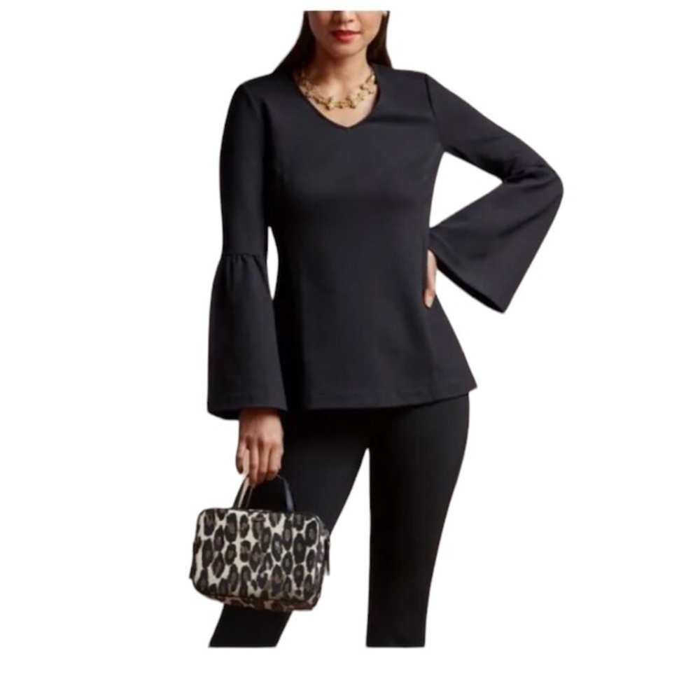 CAbi It’s a Party Top M Black Big Long Bell Sleeves V Neck Career To Cocktails